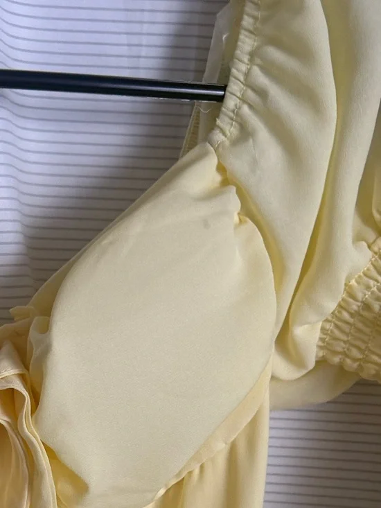 Light Yellow Puff Sleeve Tie-Front Mini Dress - Picture 4 of 4